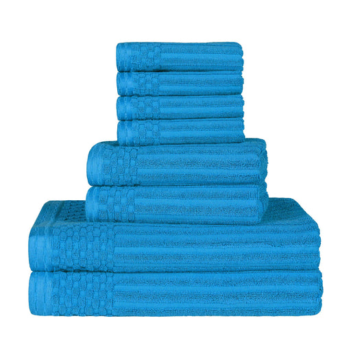 Cotton Ribbed Textured Medium Weight 8-Piece Towel Set - Azure