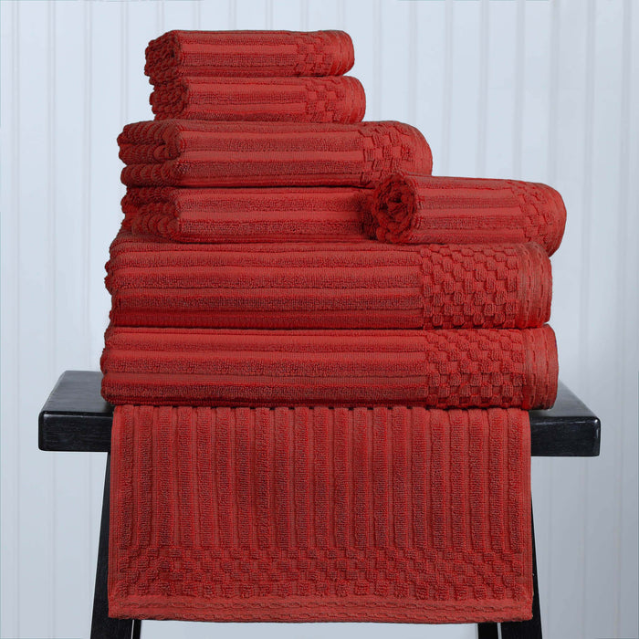 Cotton Ribbed Textured Medium Weight 8-Piece Towel Set - Burgundy