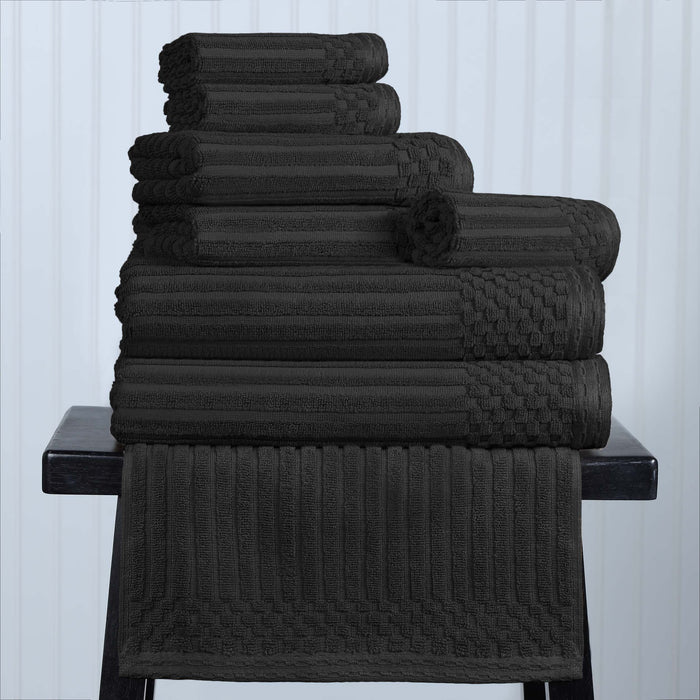 Cotton Ribbed Textured Medium Weight 8-Piece Towel Set - Black