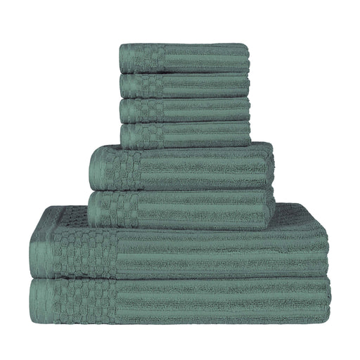 Cotton Ribbed Textured Medium Weight 8-Piece Towel Set - Basil