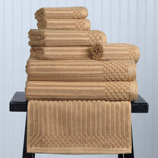 Cotton Ribbed Textured Medium Weight 8-Piece Towel Set - Coffee