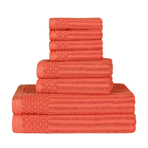 Cotton Ribbed Textured Medium Weight 8-Piece Towel Set - Coral