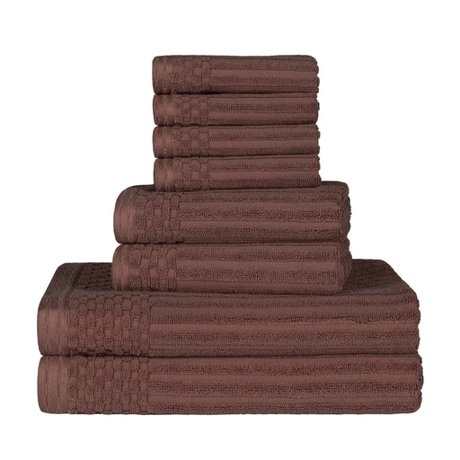 Cotton Ribbed Textured Medium Weight 8-Piece Towel Set - Java