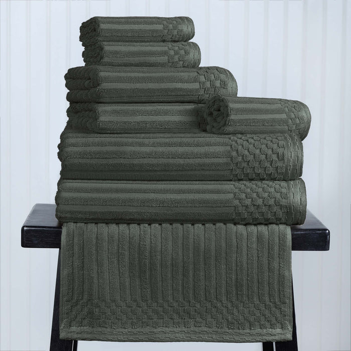 Cotton Ribbed Textured Medium Weight 8-Piece Towel Set - Pine