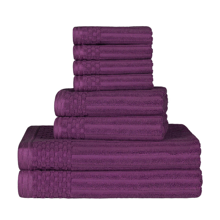 Cotton Ribbed Textured Medium Weight 8-Piece Towel Set - Plum