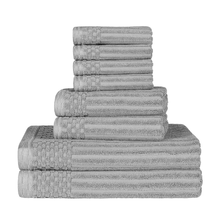 Cotton Ribbed Textured Medium Weight 8-Piece Towel Set - Silver