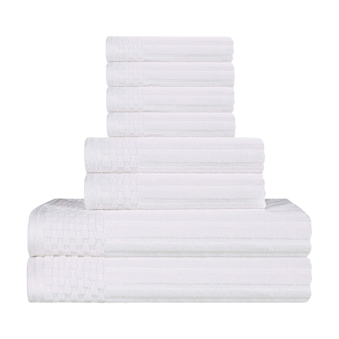 Cotton Ribbed Textured Medium Weight 8-Piece Towel Set - White