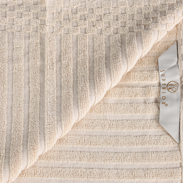 Cotton Ribbed Textured Medium Weight 6 Piece Towel Set - Ivory
