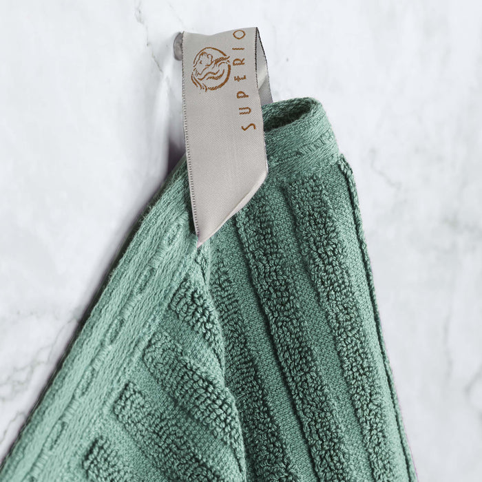 Soho Ribbed Textured Cotton Ultra-Absorbent Hand Towel and Bath Sheet Set - Basil
