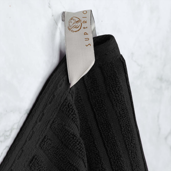 Cotton Ribbed Textured Super Absorbent 2 Piece Bath Sheet Towel Set - Black