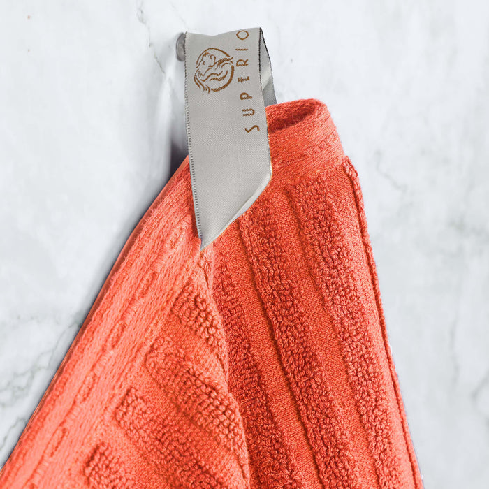 Cotton Ribbed Textured Highly Absorbent 4 Piece Hand Towel Set - Coral