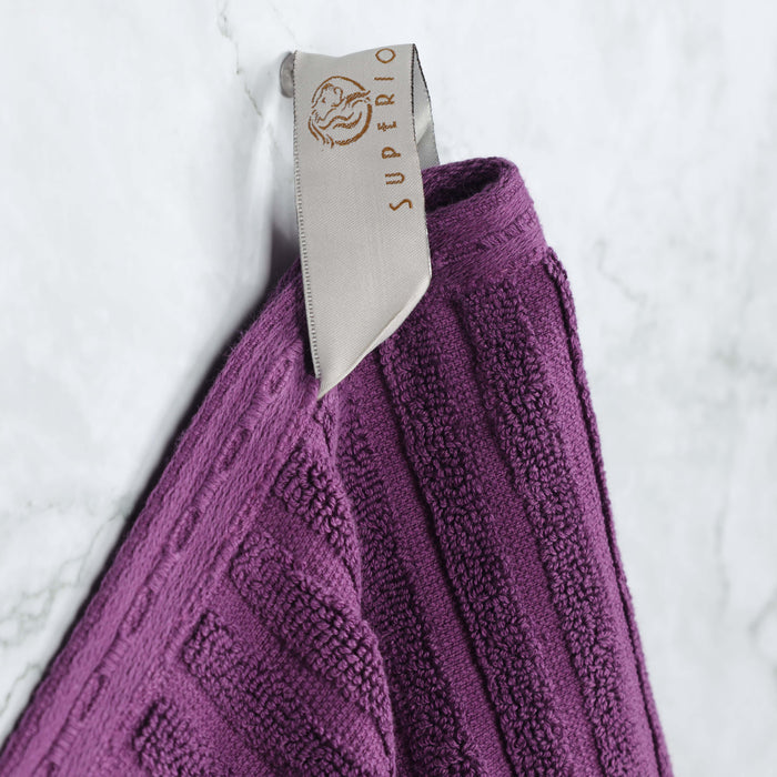 Cotton Ribbed Textured Highly Absorbent 4 Piece Hand Towel Set - Plum