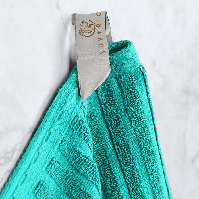 Cotton Ribbed Textured Medium Weight 6 Piece Towel Set - Turquoise