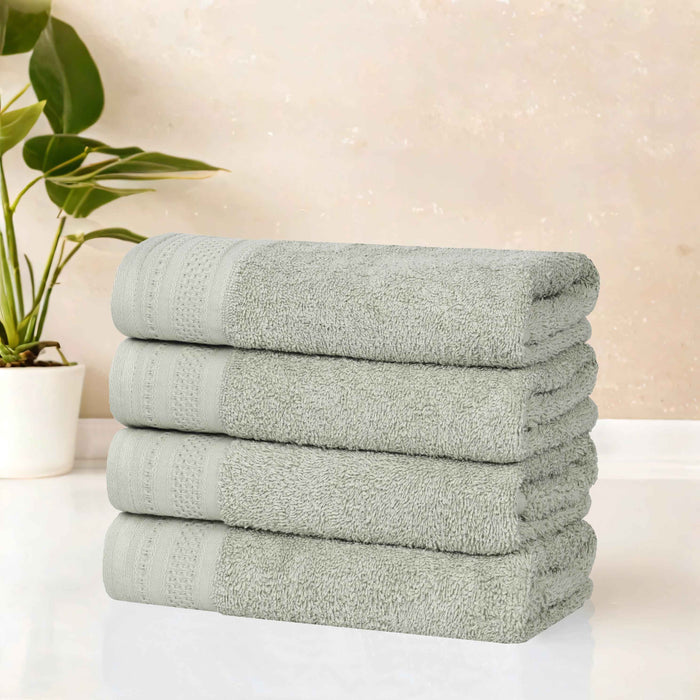 Honeycomb Textured Waffle Border Luxury Cotton Hand Towels, Set of 4