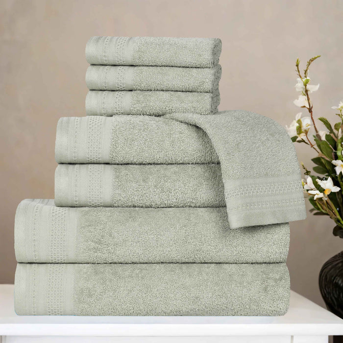 Honeycomb Textured Waffle Border Luxury Cotton 8 Piece Towel Set