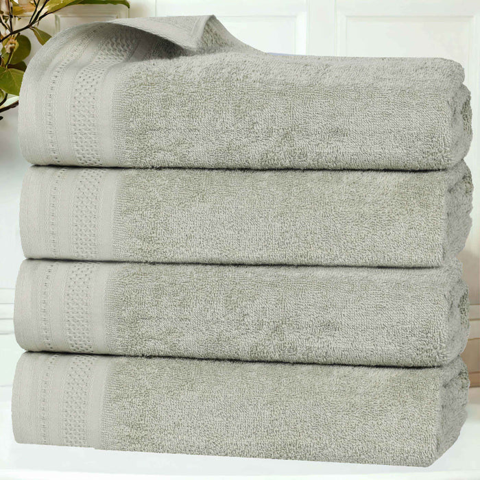 Honeycomb Textured Waffle Border Luxury Cotton Bath Towels, Set of 4