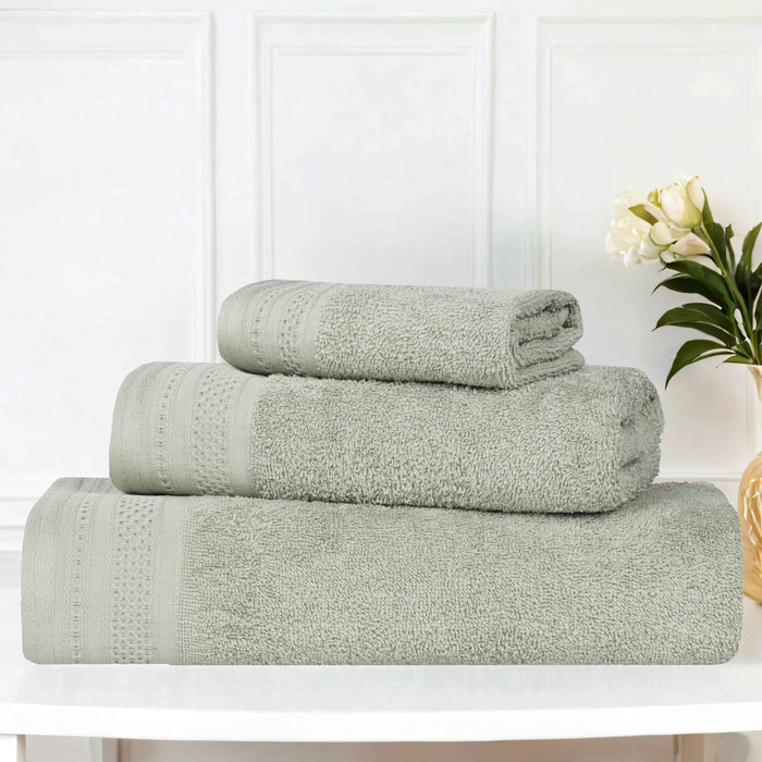 Honeycomb Textured Waffle Border Luxury Cotton 3 Piece Towel Set