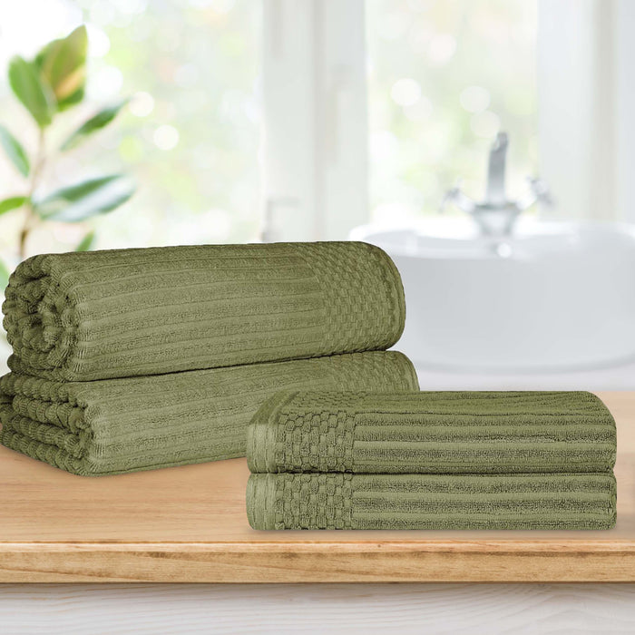 Soho Ribbed Textured Cotton Ultra-Absorbent Bath Sheet / Bath Towel Set - Sage