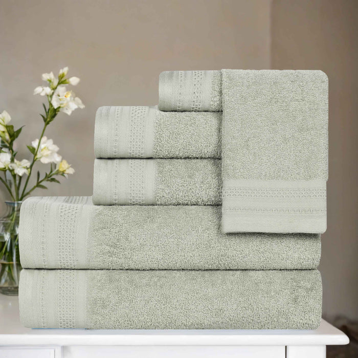 Honeycomb Textured Waffle Border Luxury Cotton 6 Piece Towel Set