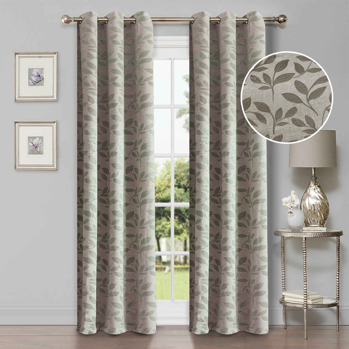 Leaves Room Darkening Blackout Curtain Panel Sets - Sage