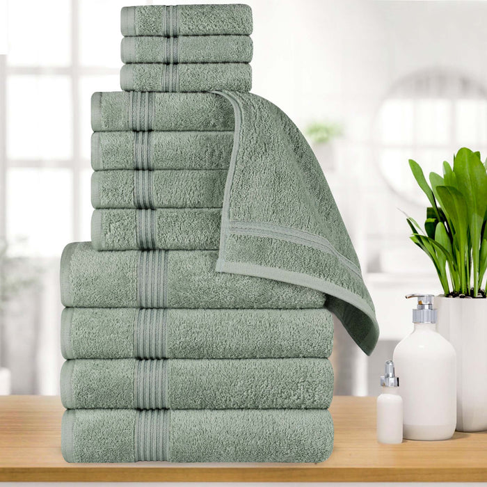 Egyptian Cotton Highly Absorbent Solid 12-Piece Ultra Soft Towel Set - Sage