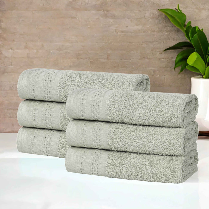 Honeycomb Textured Waffle Border Luxury Cotton Face Towels, Set of 6