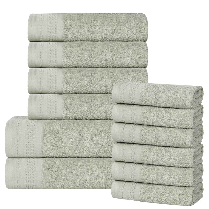 Honeycomb Textured Waffle Border Luxury Cotton 12 Piece Towel Set