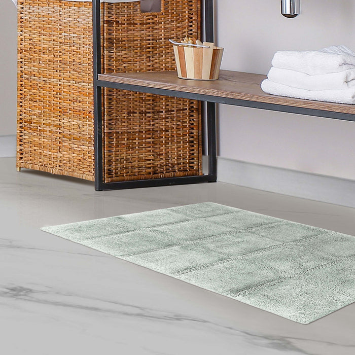 Solid Cotton 2 Piece Checkered Non Slip Bath Rug Set