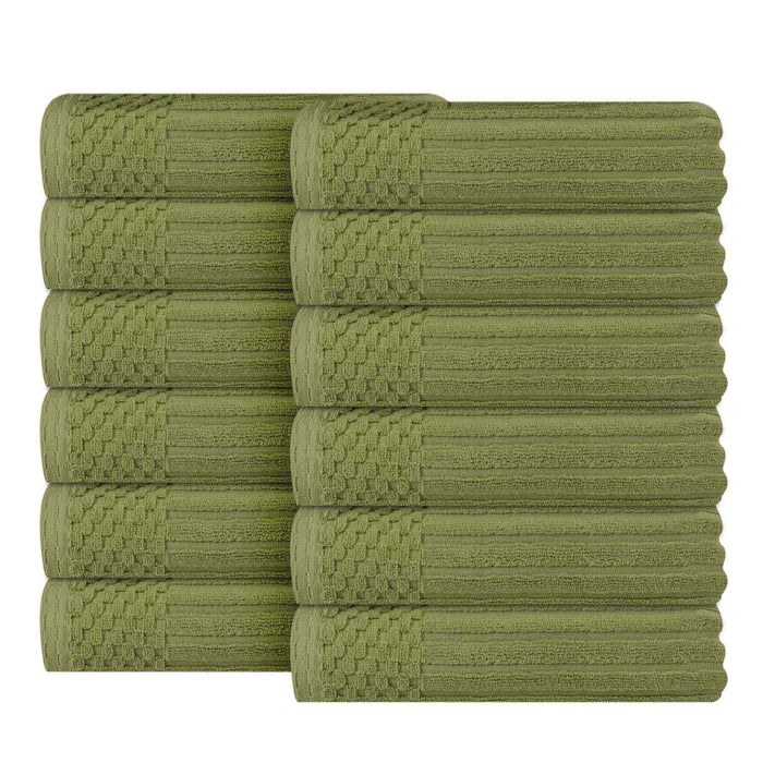 Soho Ribbed Textured Cotton Ultra-Absorbent Face Towel (Set of 12) - Sage