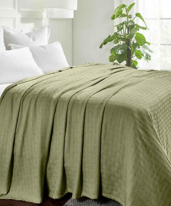 Basketweave All Season Cotton Bed Blanket & Sofa Throw - Sage