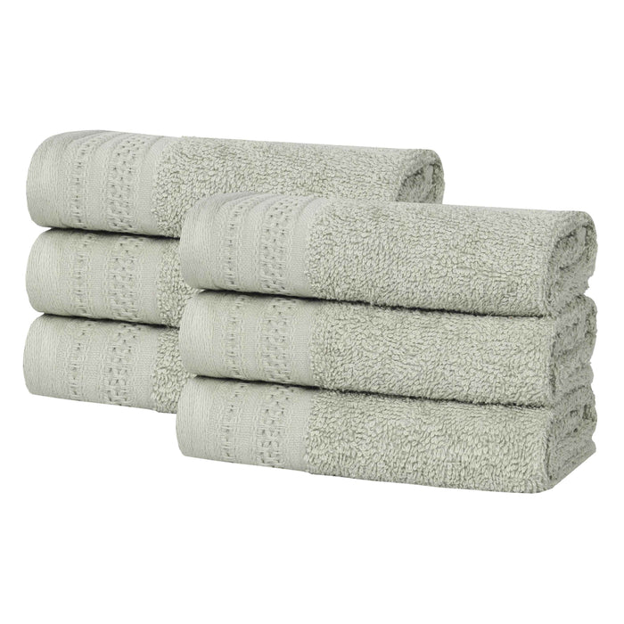 Honeycomb Textured Waffle Border Luxury Cotton Face Towels, Set of 6