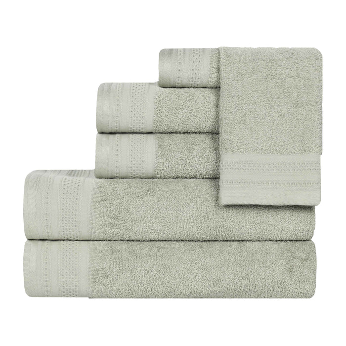 Honeycomb Textured Waffle Border Luxury Cotton 6 Piece Towel Set