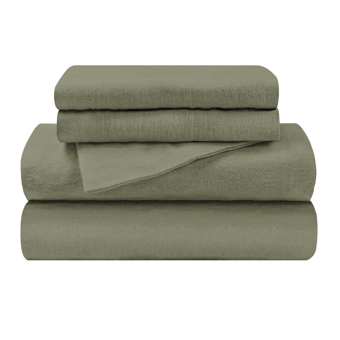 Cotton Flannel Solid Deep Pocket Sheet Set - Sage