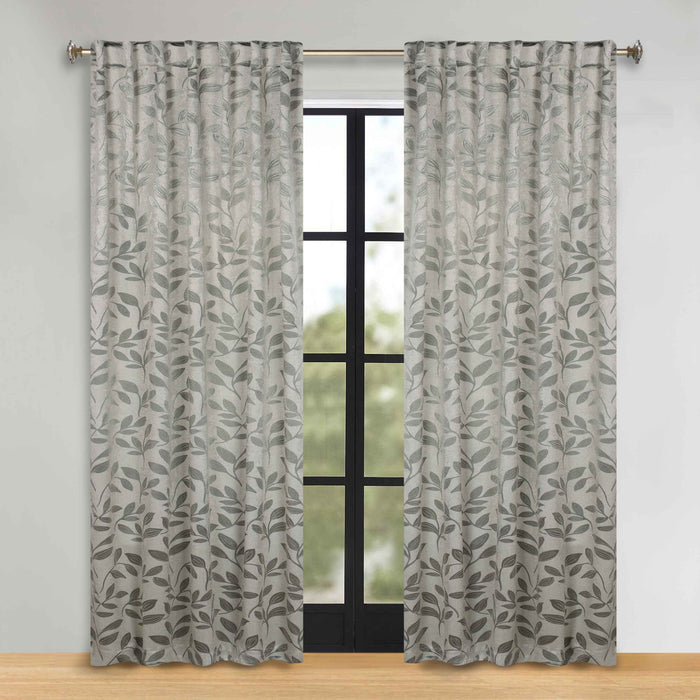 Superior Leaves Room Darkening Back Tab Blackout Curtains Panel Set