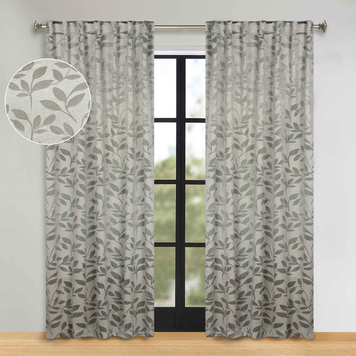 Superior Leaves Room Darkening Back Tab Blackout Curtains Panel Set