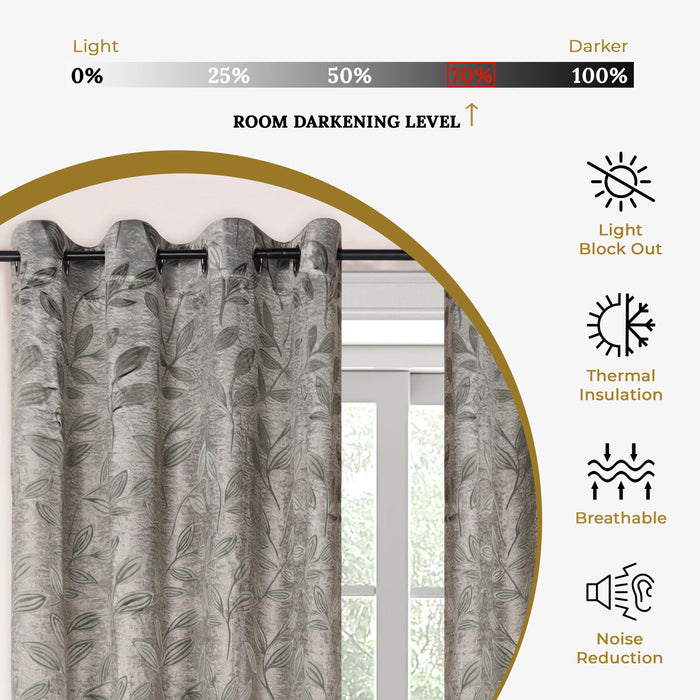 Leaves Room Darkening Blackout Curtain Panel Sets - Sage