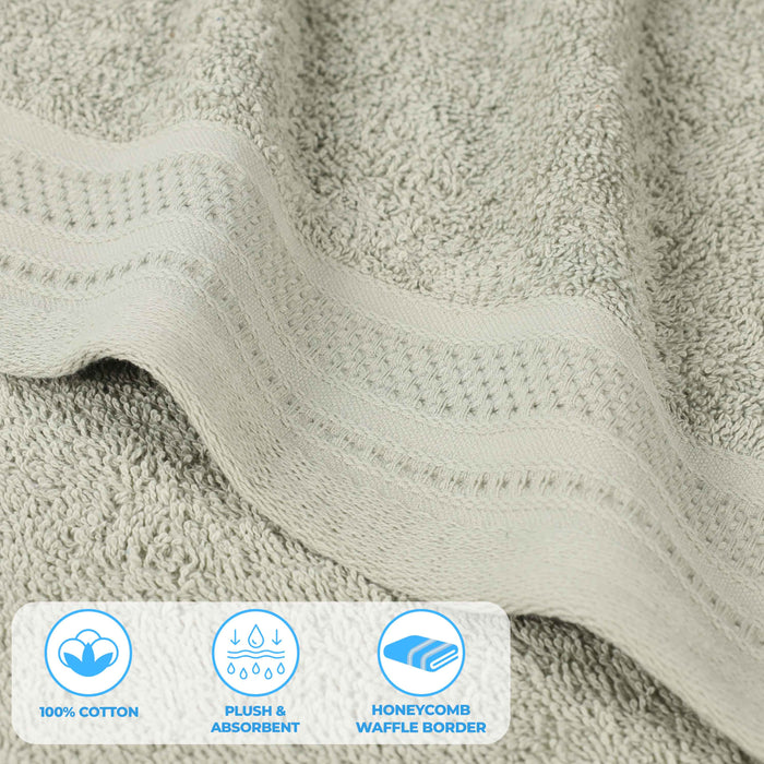 Honeycomb Textured Waffle Border Luxury Cotton Hand Towels, Set of 4