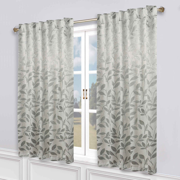 Superior Leaves Room Darkening Back Tab Blackout Curtains Panel Set