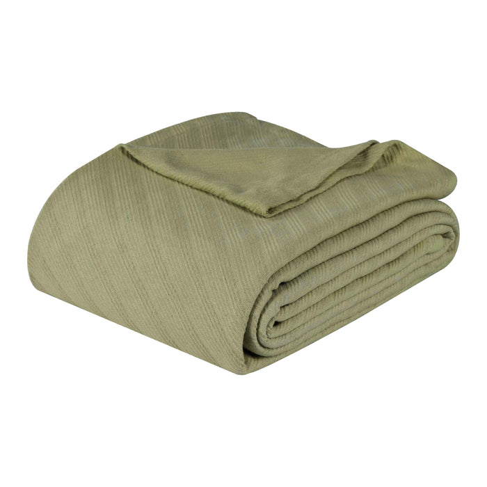 Milan Cotton Textured Striped Lightweight Woven Blanket - Sage