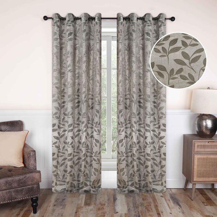 Leaves Machine Washable Room Darkening Blackout Curtains - Sage