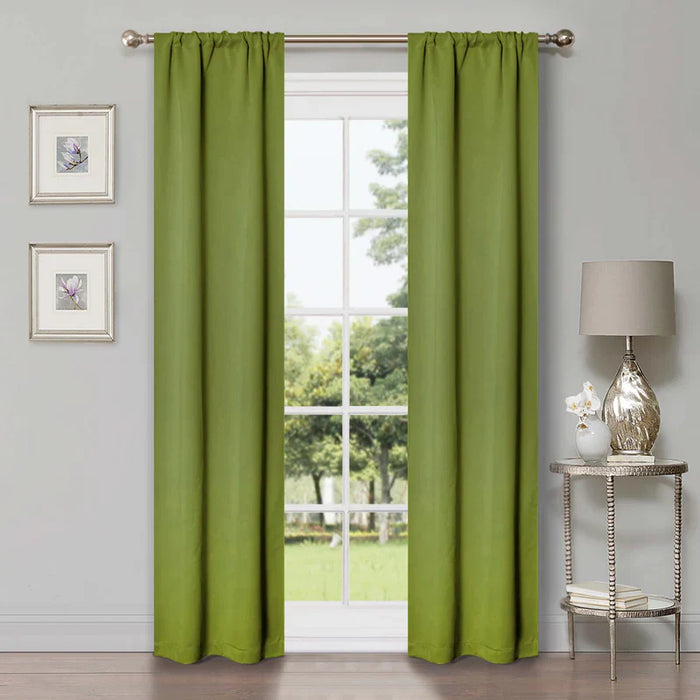 Rod Pocket Room Darkening Solid Blackout Curtains, Set of 2 - Sage