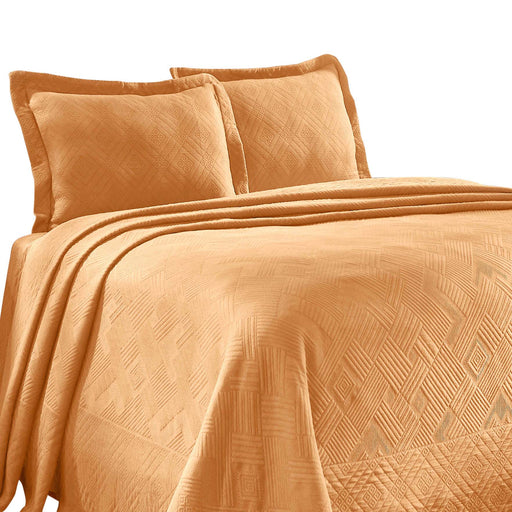 Geometric Fret Cotton Jacquard Matelasse Scalloped Bedspread Set - Salmon
