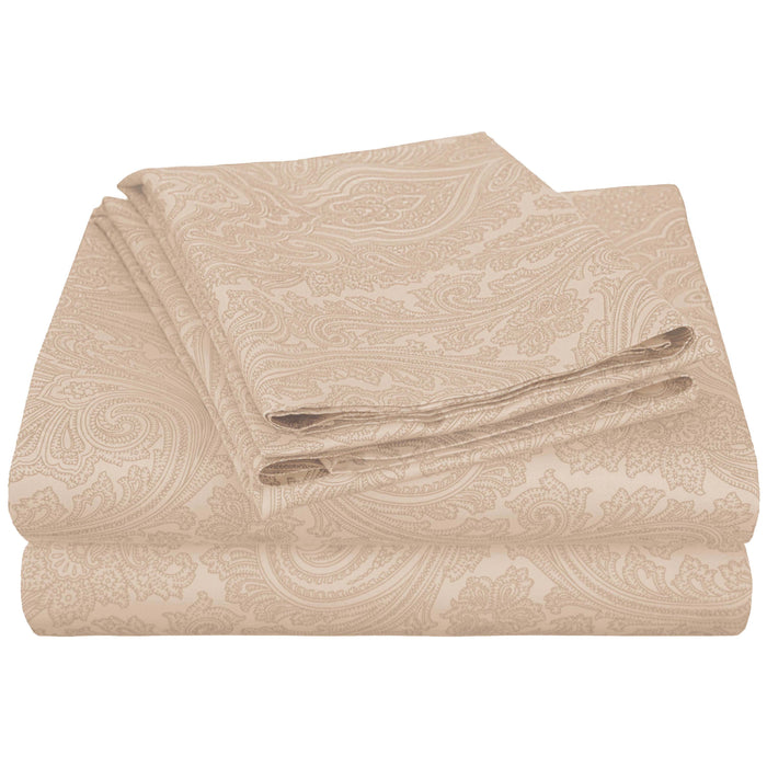 600 Thread Count Cotton Blend Italian Paisley Deep Pocket Sheet Set - Sand