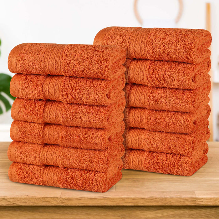 Atlas Combed Cotton Absorbent Solid Face Towels / Washcloths Set of 12 -Sandstone