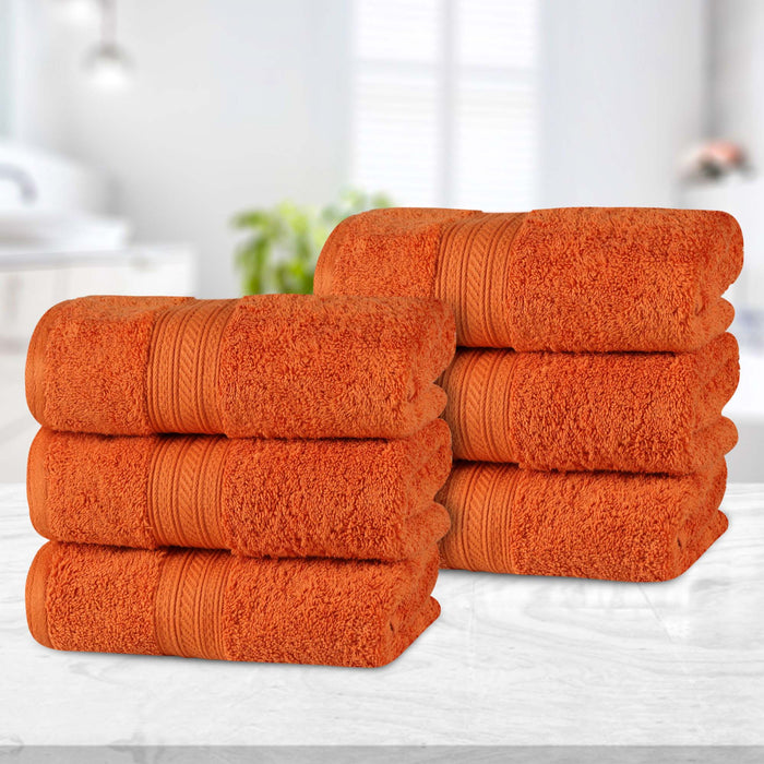 Atlas Combed Cotton Highly Absorbent Solid Hand Towels Set of 6 - Sandstone