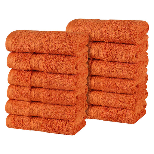 Atlas Cotton Plush Heavyweight Luxury Face Towel Washcloth Set of 12 - Sandstone