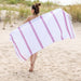 Tropical Cabana Stripe Fouta 4 Piece Beach Towel with Tassels - Sangaria