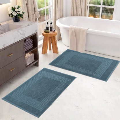 Cotton 2 Piece Greek Key Border Super Absorbent Bath Mat Set - Blue Nile Mills
