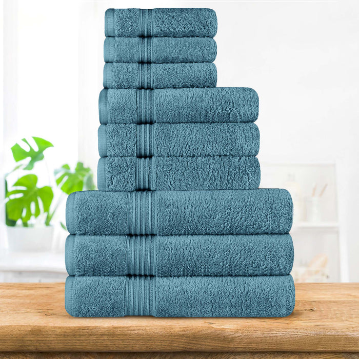 Egyptian Cotton Highly Absorbent Solid 9-Piece Ultra Soft Towel Set - Sapphire