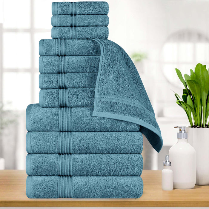 Egyptian Cotton Highly Absorbent Solid 12-Piece Ultra Soft Towel Set - Sapphire
